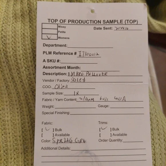 NEW!‎  Indigo Threads Wms "Bella" Sweater Lime Green/Dark Green Embroidery Sz 1X - Picture 12 of 12